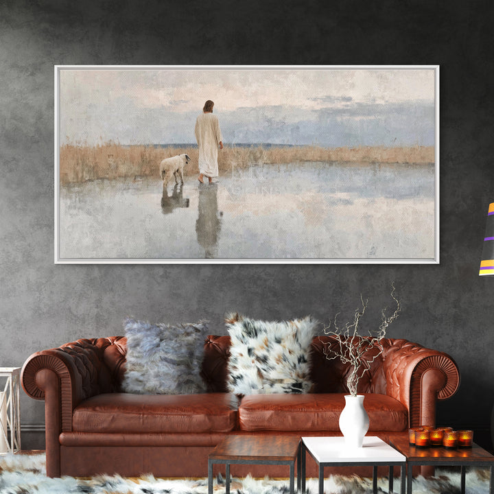 Still Waters Guide – Framed Canvas Print – Christian Art Canvas – Christian Wall Art – Jesus Painting – Abstract Christian Art – Christian