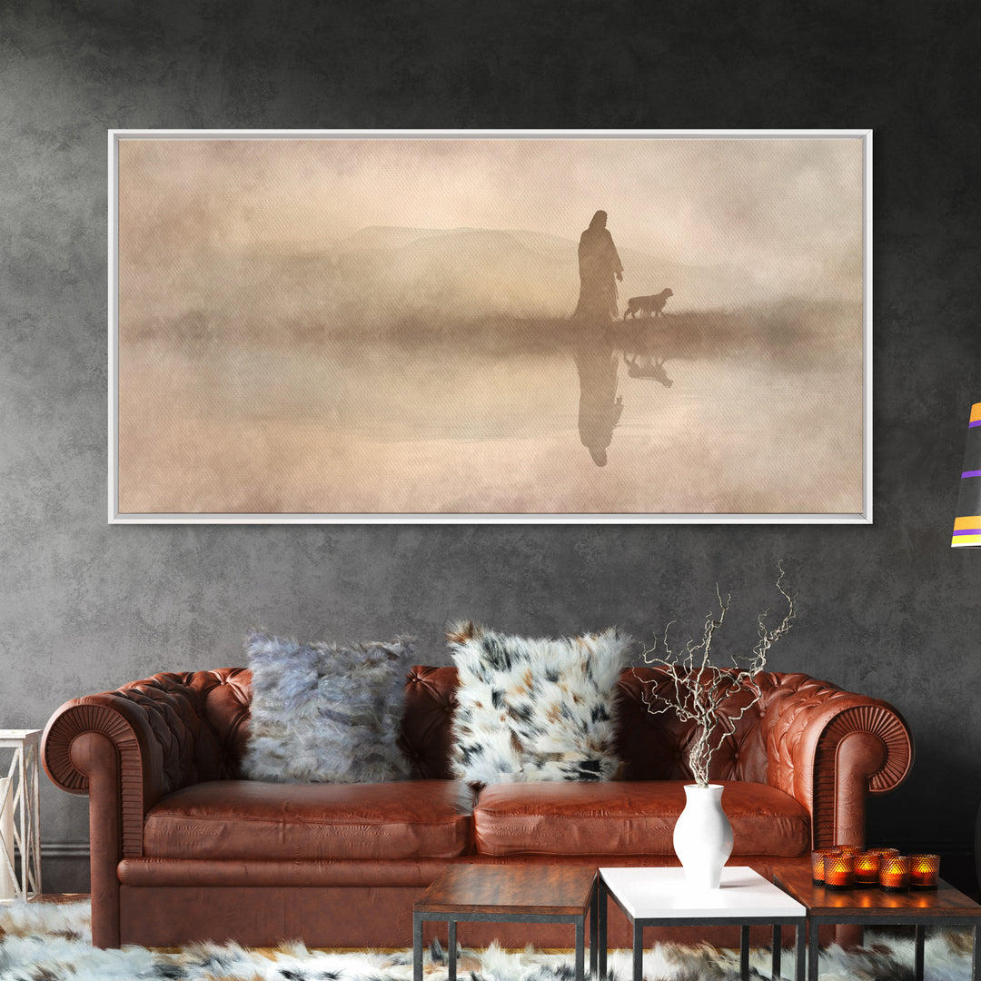 Shepherd In The Mist - Framed Canvas Print - Christian Art Canvas - Christian Christmas Art - Jesus Painting - Christian Wall Art