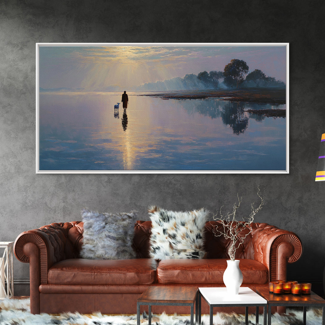 Dawn Of The Shepherd - Framed Canvas Print - Christian Christmas Art - Christian Wall Art - Christian Art Canvas - Jesus Painting