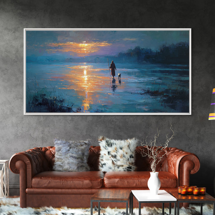 Evening Shepherd Walk - Framed Canvas Print - Christian Wall Art - Jesus Painting - Christian Christmas Art - Christian Art Canvas