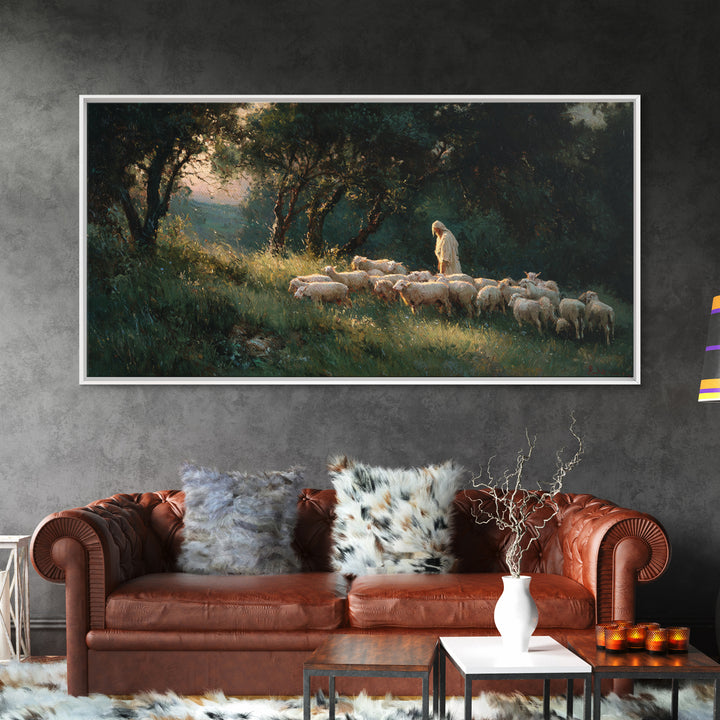Shepherds Of Light - Framed Canvas Print - Christian Wall Art - Jesus Painting - Pastoral Scenery - Christian Christmas Art