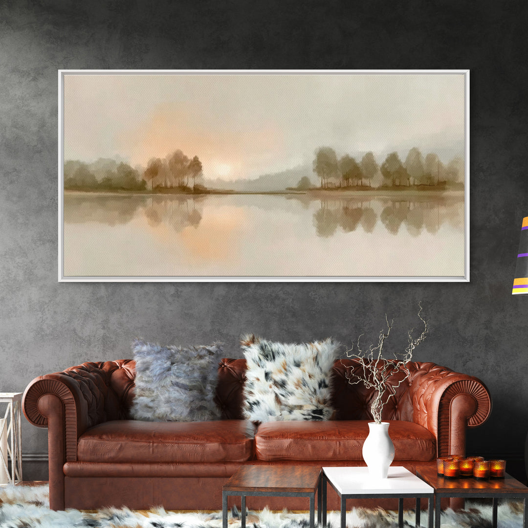 Still Waters Glow - Framed Canvas Print - Christian Wall Art - Minimalist Christian Art - Christian Art Print - Pastoral Scenery