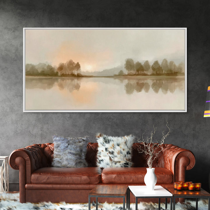 Still Waters Glow - Framed Canvas Print - Christian Wall Art - Minimalist Christian Art - Christian Art Print - Pastoral Scenery
