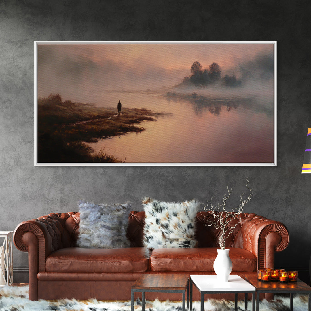 River Dawn Solitude | Framed Canvas Print | Christian Art Canvas | Jesus Painting | Christian Wall Art | Vintage Christian Art | Christian