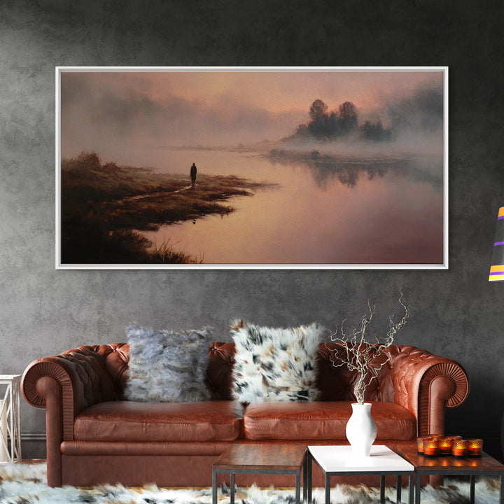 River Dawn Solitude | Framed Canvas Print | Christian Art Canvas | Jesus Painting | Christian Wall Art | Vintage Christian Art | Christian