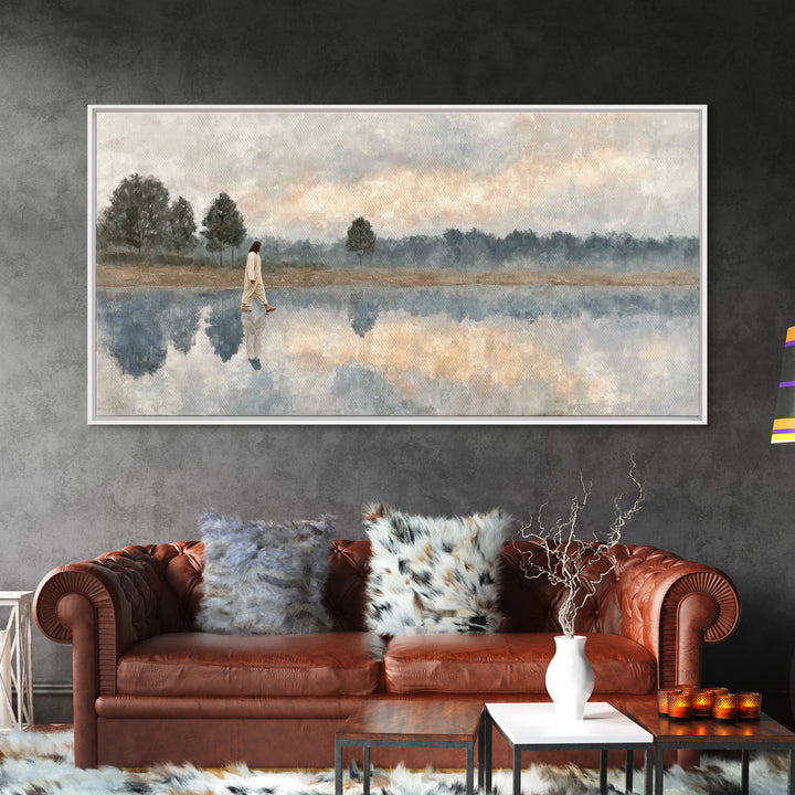 Shoreline Of Mercy – Framed Canvas Print – Jesus Painting – Christian Wall Art – Christian Art Canvas – Subtle Christian Paintings – Christ