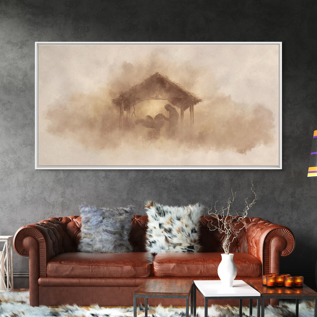 Silent Nativity – Framed Canvas Print – Christian Wall Art – Jesus Painting – Christian Christmas Art – Christmas Wall Art – Christian Deco