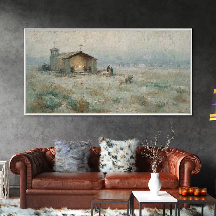 Humble Shelter – Framed Canvas Print – Christian Christmas Art – Christian Wall Art – Christmas Art – Christian Art Canvas – Christian Deco