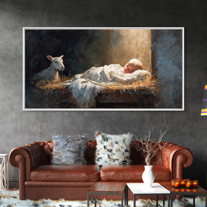Holy Cradle Light – Framed Canvas Print – Christian Wall Art – Jesus Painting – Christian Art Canvas – Christian Christmas Art – Christian