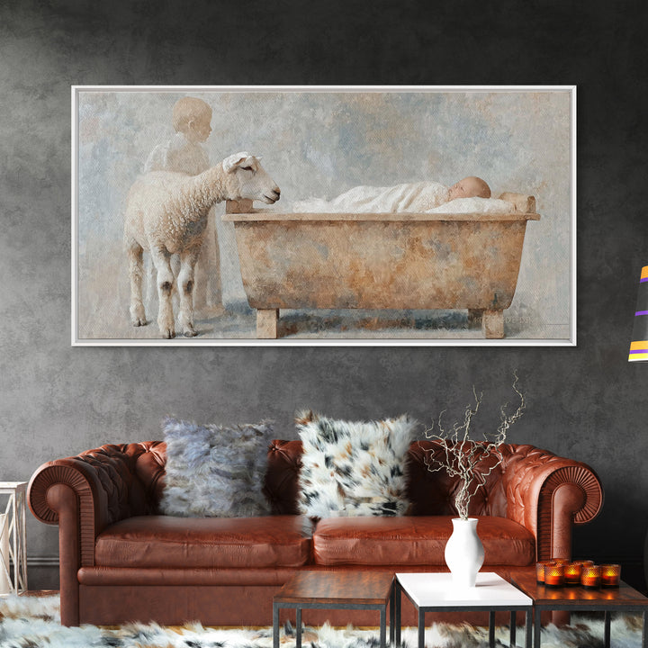 Lamb Of Peace | Framed Canvas Print | Christian Wall Art | Jesus Painting | Christian Art Canvas | Vintage Christmas Art | Christian Christ