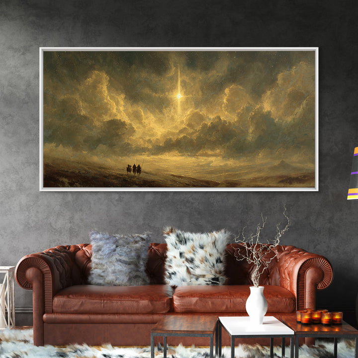 Journey By Starlight, Framed Canvas Print, Christian Art Painting, Moody Christmas Art, Christmas Wall Art, Christian Art Print