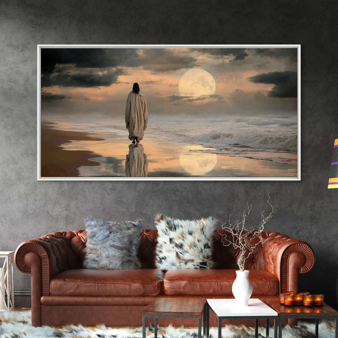 Moonlit Savior – Framed Canvas Print, Christian Art Canvas, Jesus Painting, Christian Wall Art, Moody Christian Art, Christian Gift