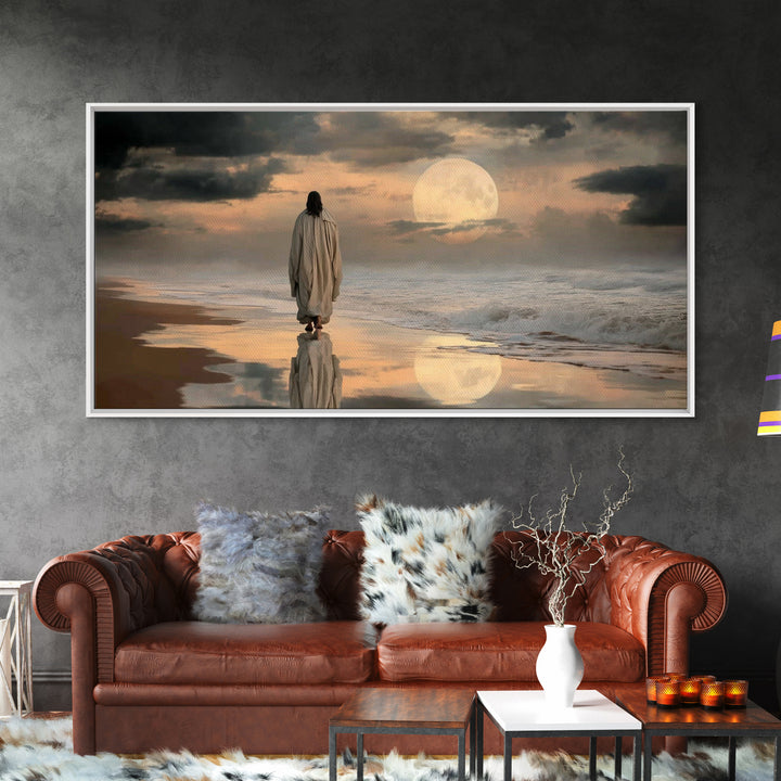 Moonlit Savior – Framed Canvas Print, Christian Art Canvas, Jesus Painting, Christian Wall Art, Moody Christian Art, Christian Gift