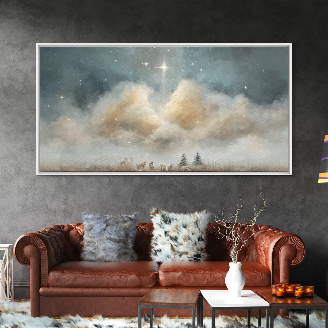 Shepherds Beneath Glory – Framed Canvas Print – Christian Christmas Art – Christian Art Work – Christmas Canvas Wall Art – Christian Decor