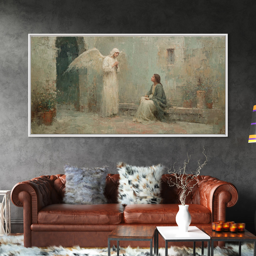 Courtyard Angel – Framed Canvas Print – Christian Art Canvas – Vintage Christian Art – Christian Wall Art – Christian Christmas Art