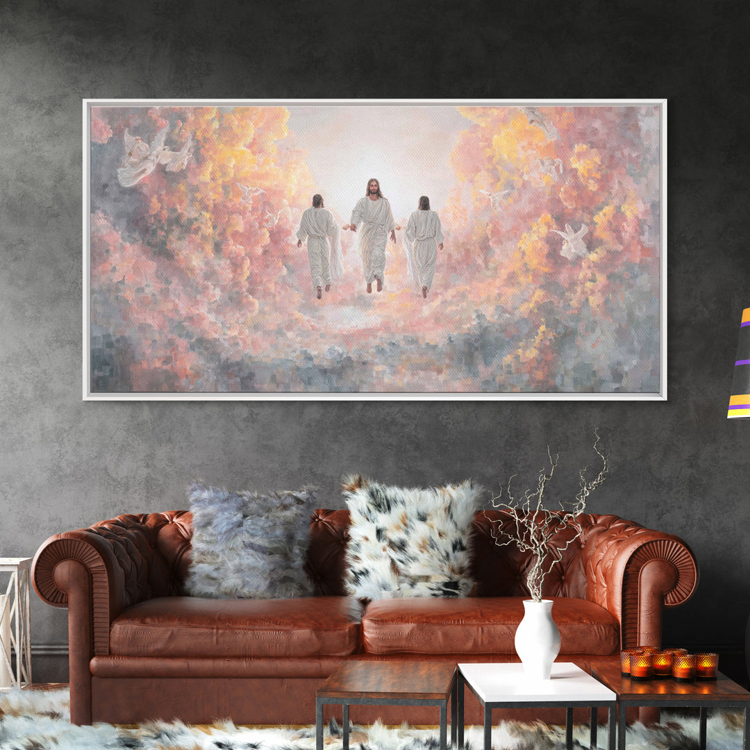 Celestial Gathering – Framed Canvas Print – Christian Art Print – Jesus Painting – Christian Wall Art – Christian Christmas Art – Modern Ch