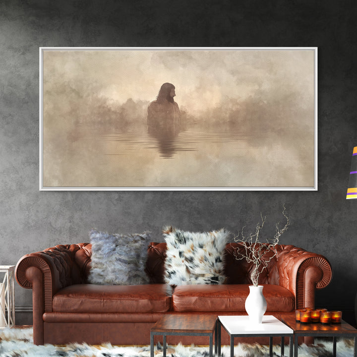 Solitude In Mist – Framed Canvas Print – Christian Art Print – Minimalist Christian Art – Jesus Painting – Christian Wall Art – Modern Chri