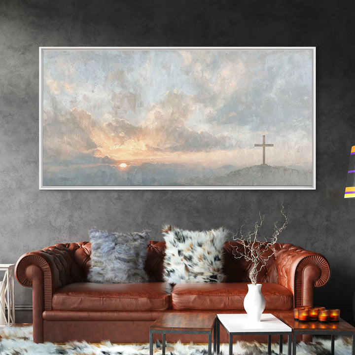 Cross At Dawn – Framed Canvas Print – Christian Wall Art – Christian Art Canvas – Christian Christmas Art – Subtle Christian Art – Christia
