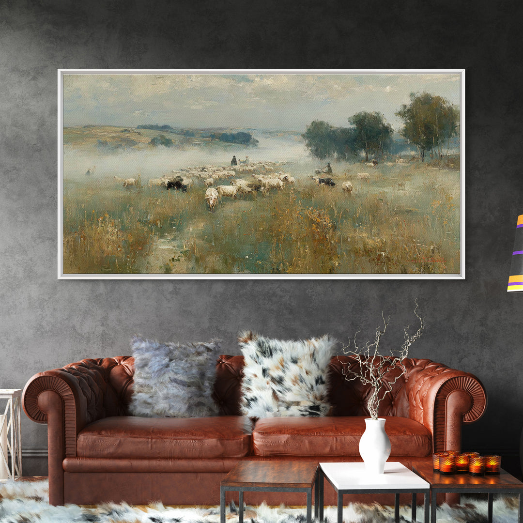 Pastoral Morning Peace - Framed Canvas Print - Christian Paintings - Christian Wall Art - Christmas Art Prints - Subtle Christian Art