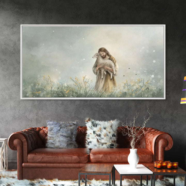 Gentle Shepherd Peace - Framed Canvas Print - Christian Art Print - Modern Christian Art - Jesus Painting - Subtle Christian Art