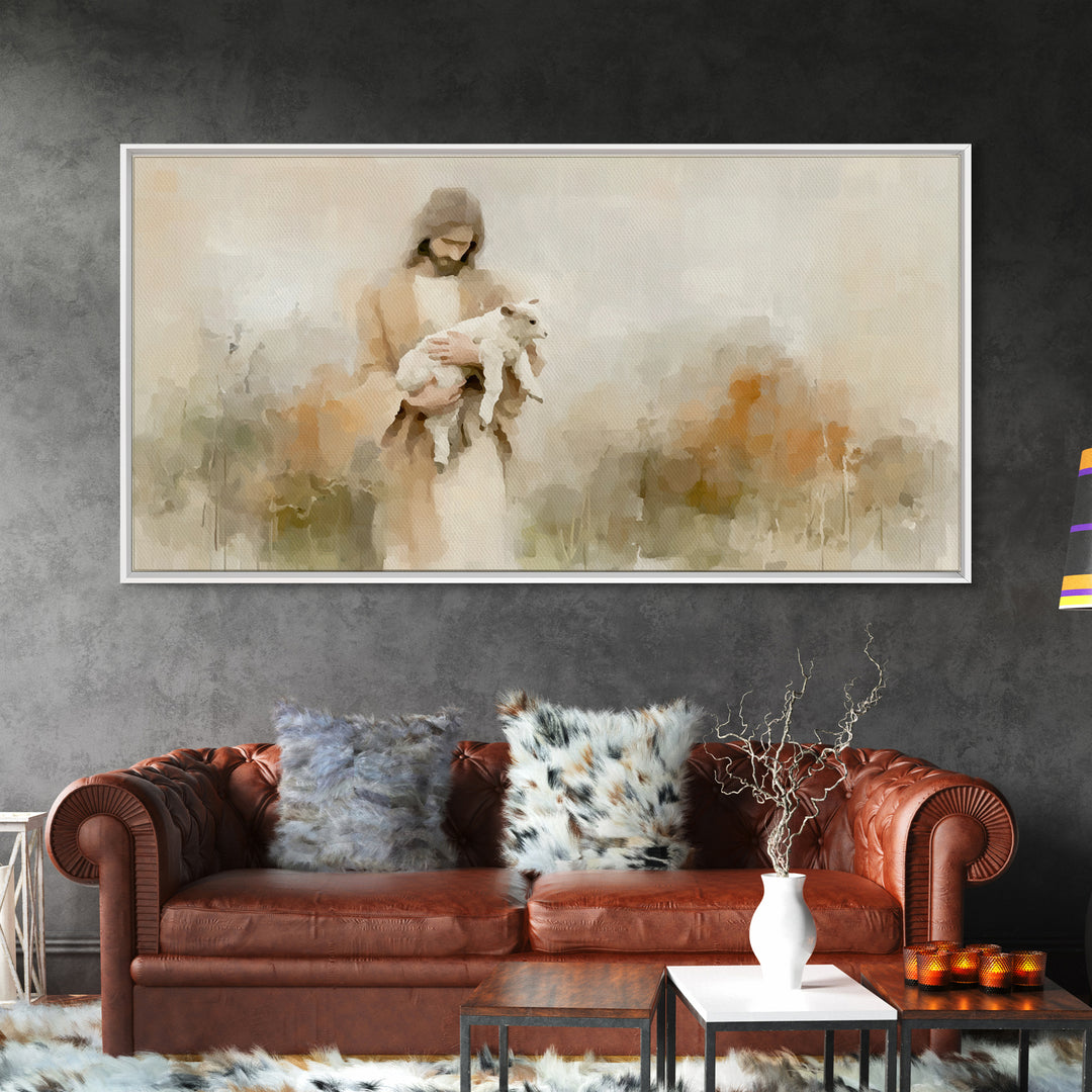 Pastoral Mercy Light - Framed Canvas Print - Christian Wall Art - Large Christian Painting - Jesus Canvas Art - Christian Decor
