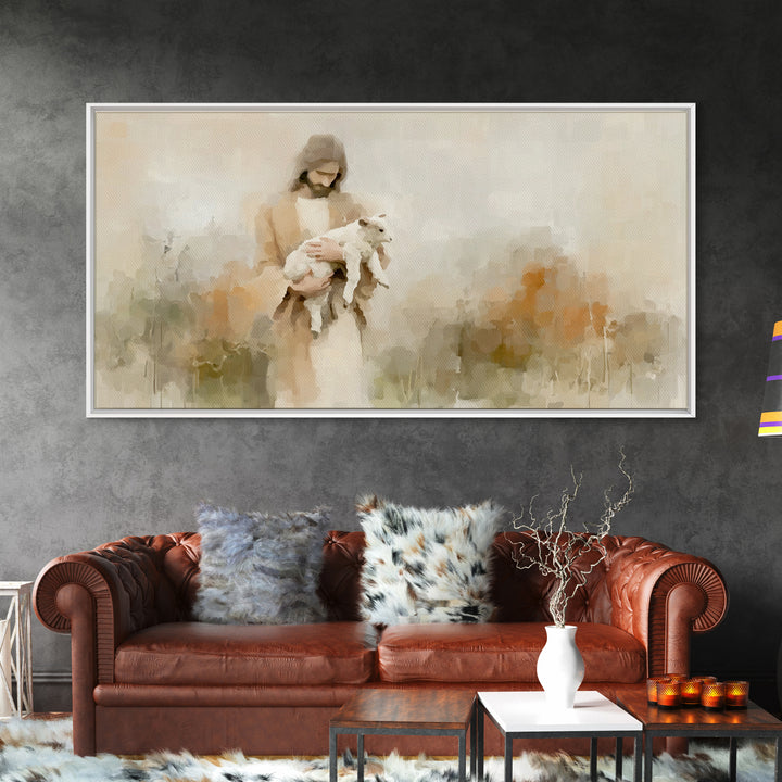 Pastoral Mercy Light - Framed Canvas Print - Christian Wall Art - Large Christian Painting - Jesus Canvas Art - Christian Decor