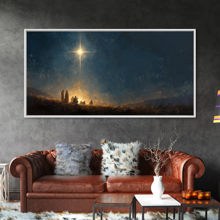 Night Of Promise - Framed Canvas Print - Christian Art Painting - Moody Christmas Art - Christian Christmas Decor - Christian Wall Art