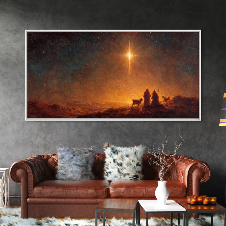 The Guiding Star – Framed Canvas Print – Christian Wall Art – Christian Art Canvas – Christmas Art – Jesus Painting – Christian Christmas A