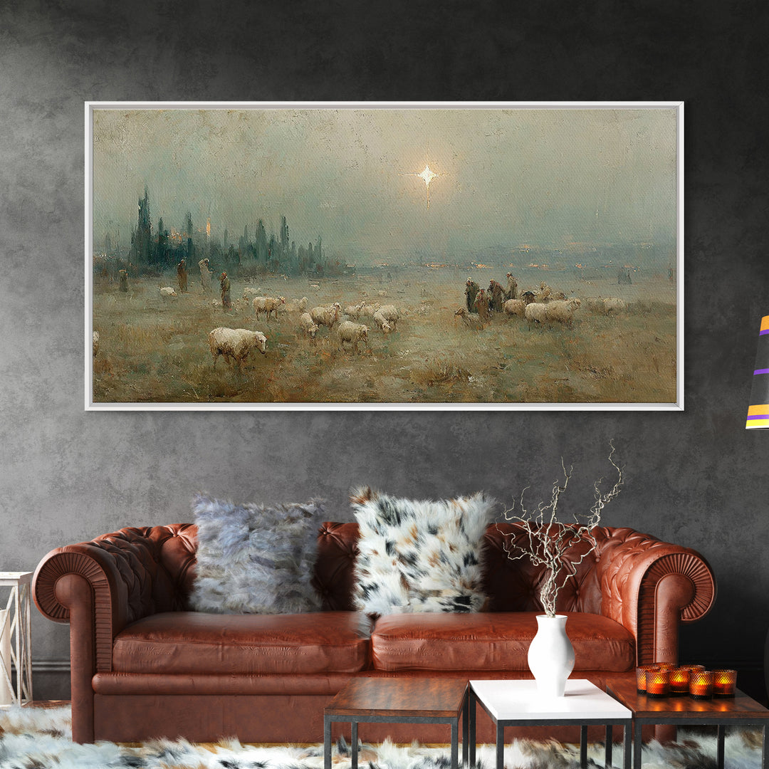 Shepherds’ Vigil – Framed Canvas Print – Christian Art – Christmas Canvas Wall Art – Christian Wall Art – Vintage Christmas Art – Christmas