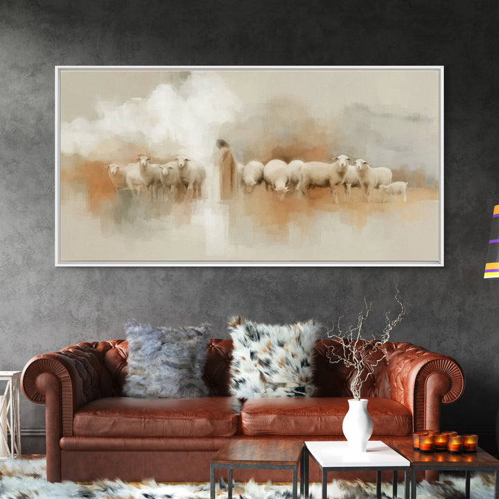 Gentle Shepherd Watch - Framed Canvas Print - Christian Art Work - Christian Art Canvas - Christmas Art Framed - Christian Decorations