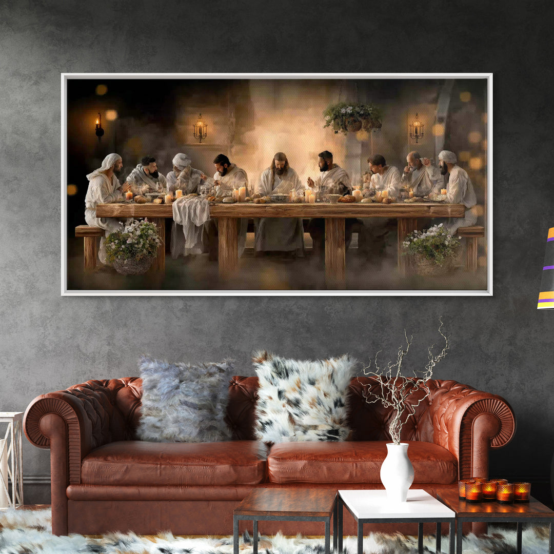 Desert Supper Glow, Framed Canvas Print, Christian Wall Art, Christian Art Canvas, Jesus Painting, Christian Christmas Art, Modern Christia