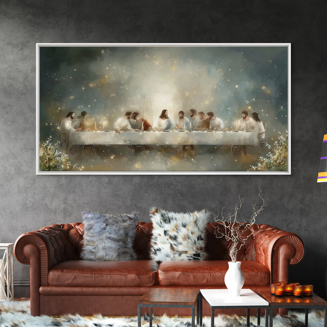 Luminous Last Supper – Framed Canvas Print – Christian Wall Art – Christian Art Print – Jesus Painting – Christmas Art Prints – Modern Chri