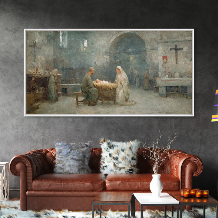 Holy Nativity Peace | Framed Canvas Print | Christian Christmas Art | Christian Art Canvas | Christian Wall Art | Birth Of Jesus Painting |