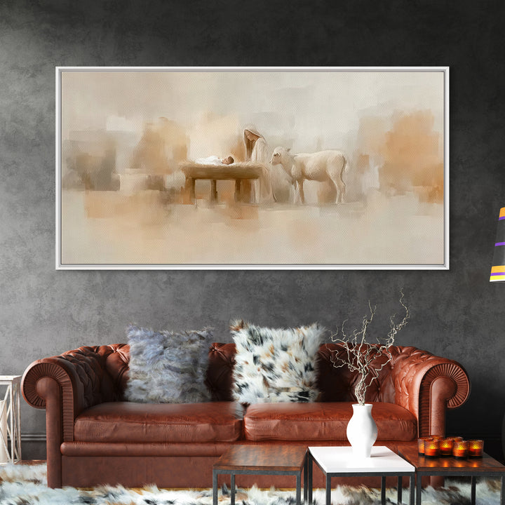 Gentle Manger Grace | Framed Canvas Print | Christian Art Canvas | Christian Wall Art | Birth Of Jesus Painting | Christmas Art | Christian