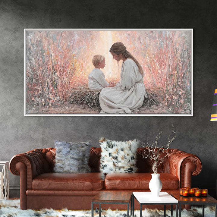 Mother’s Devotion | Framed Canvas Print | Christian Art Canvas | Christian Wall Art | Christian Christmas Art | Jesus Painting | Christian
