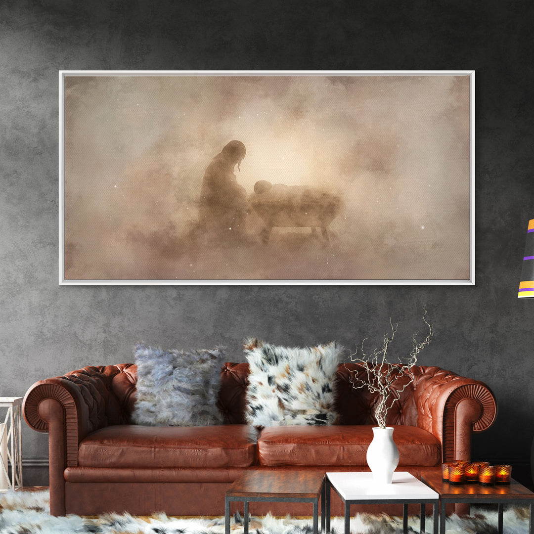 Holy Night Glow – Framed Canvas Print – Christian Wall Art – Jesus Christmas Art – Christian Art Canvas – Christmas Wall Art – Christian De