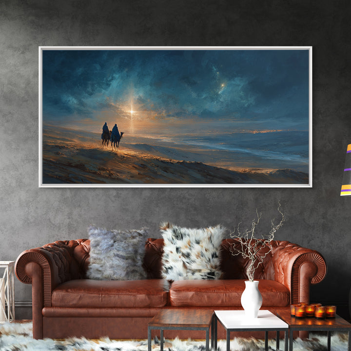Road To The Star – Framed Canvas Print – Christian Wall Art – Christian Art Print – Christmas Art Work – Christian Christmas Decor – Jesus