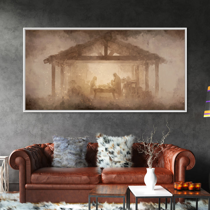 Nativity Glow – Framed Canvas Print – Christian Wall Art – Christmas Canvas Wall Art – Christian Art Print – Vintage Christmas Art – Christ