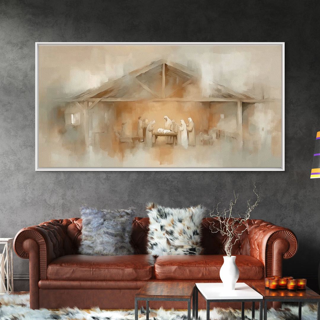 Humble Manger – Framed Canvas Print – Christian Art Canvas – Christian Christmas Art – Framed Christmas Art – Christian Wall Art – Christma
