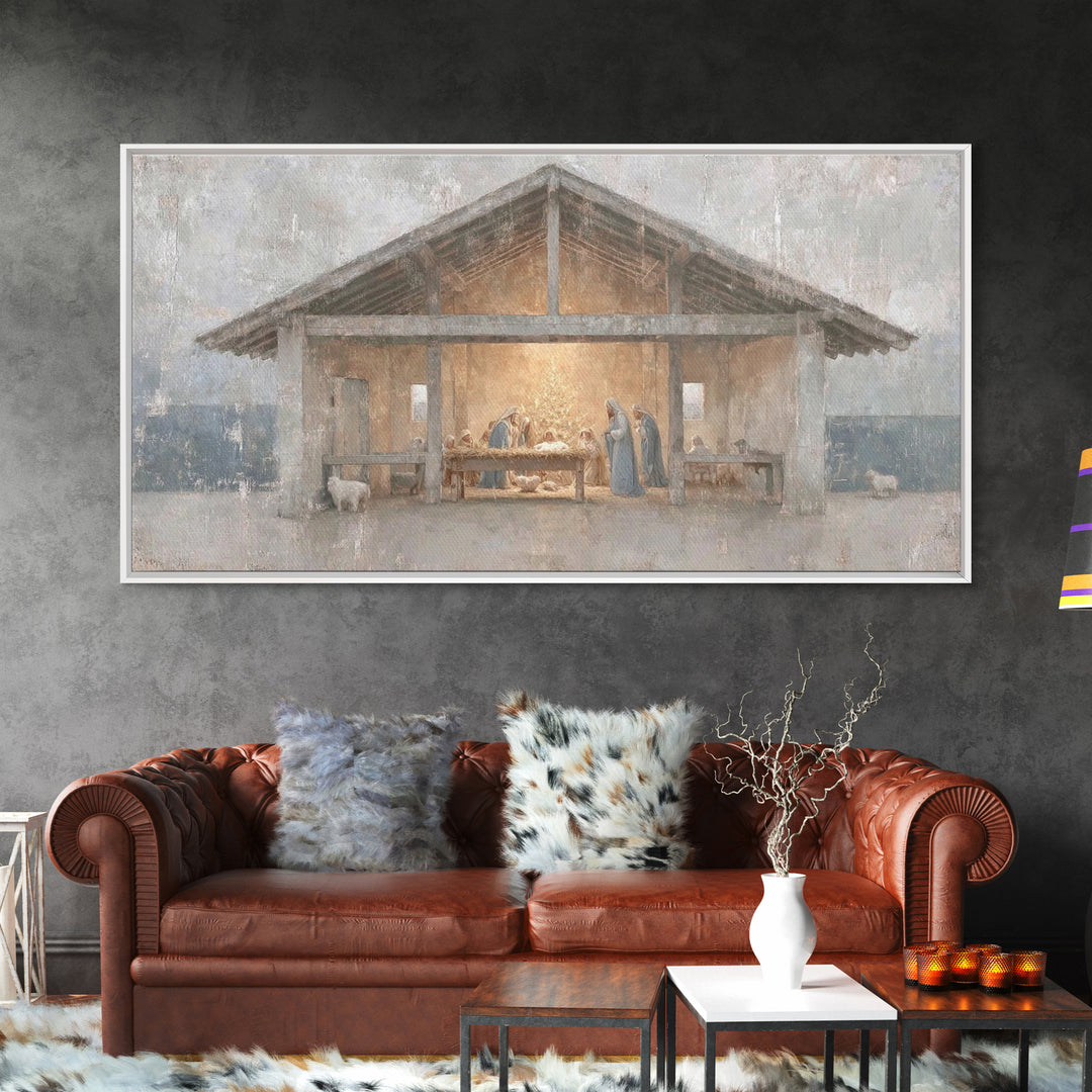 Silent Adoration – Framed Canvas Print – Christian Art Print – Christian Wall Art – Jesus Christmas Art – Christmas Art Work – Framed Chris