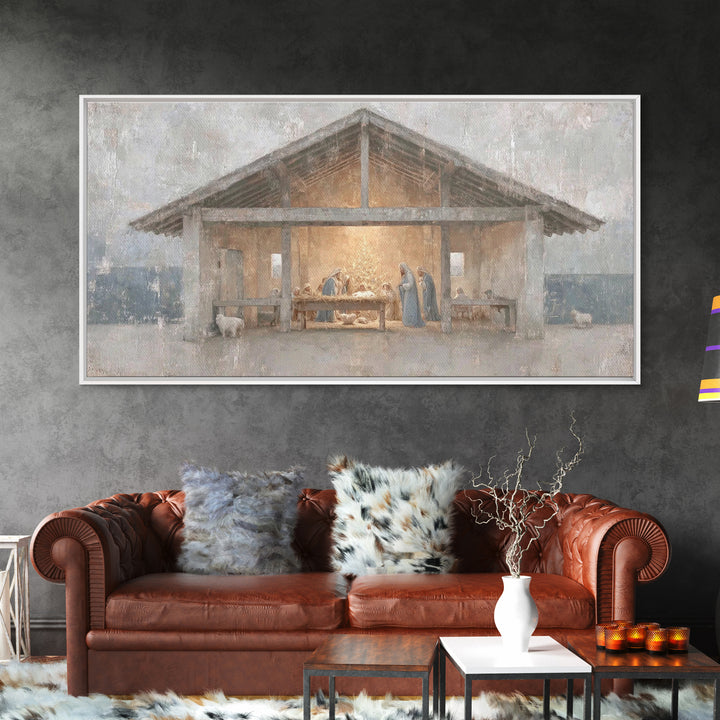 Silent Adoration – Framed Canvas Print – Christian Art Print – Christian Wall Art – Jesus Christmas Art – Christmas Art Work – Framed Chris
