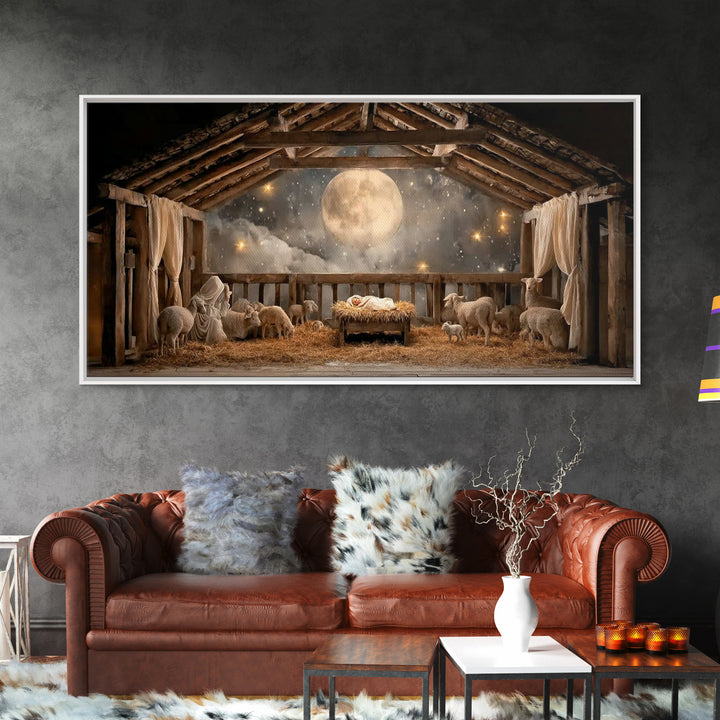 Sacred Night Peace – Framed Canvas Print – Christmas Wall Art – Christian Art Canvas – Jesus Painting – Christian Christmas Art – Christian