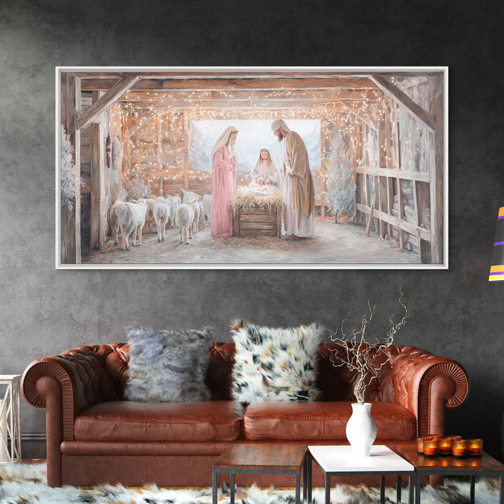 Holy Manger Wonder, Framed Canvas Print, Christian Art Canvas, Jesus Painting, Christmas Wall Art, Christian Christmas Art, Christian Decor