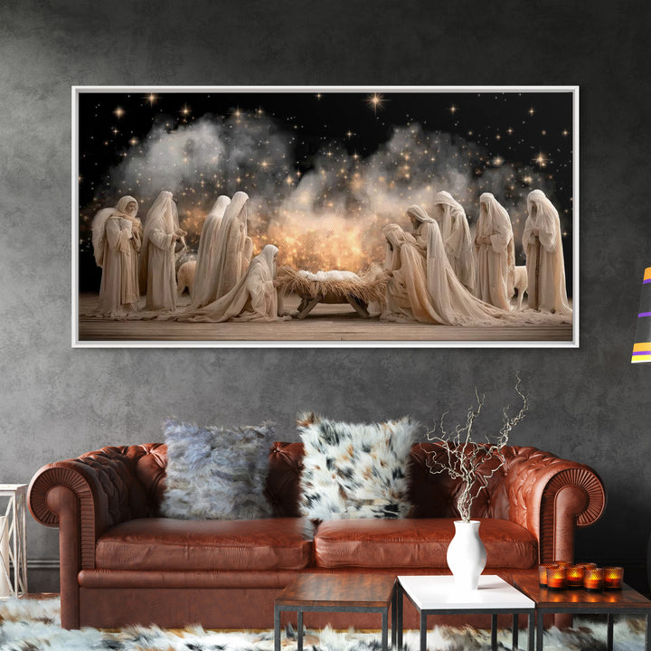 Angelic Midnight Glow – Framed Canvas Print – Christian Art Canvas – Jesus Painting – Christmas Art – Christian Christmas – Christian Decor