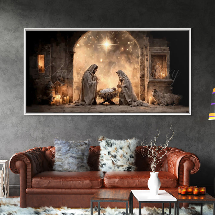 Radiant Manger Hope – Framed Canvas Print – Christian Christmas Art – Christian Art Canvas – Jesus Painting – Framed Christmas Art – Christ