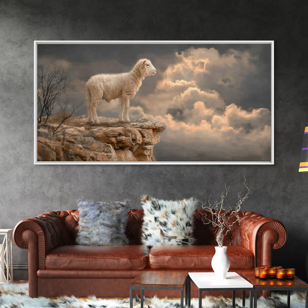 The Lone Shepherd | Framed Canvas Print | Christian Art Painting | Christian Wall Art | Christian Art Print | Moody Christian Art | Pastora