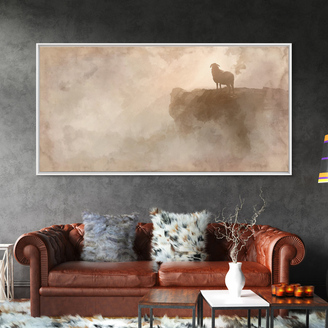 Cliffside Lamb Watch, Framed Canvas Print, Christian Art Canvas, Christian Wall Art, Subtle Christian Art, Christian Gift Ideas, Pastoral S