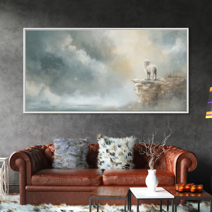 Shepherd Mist Dawn - Framed Canvas Print - Christian Art Prints - Christian Decor - Christian Christmas Art - Subtle Christian Art - Christ