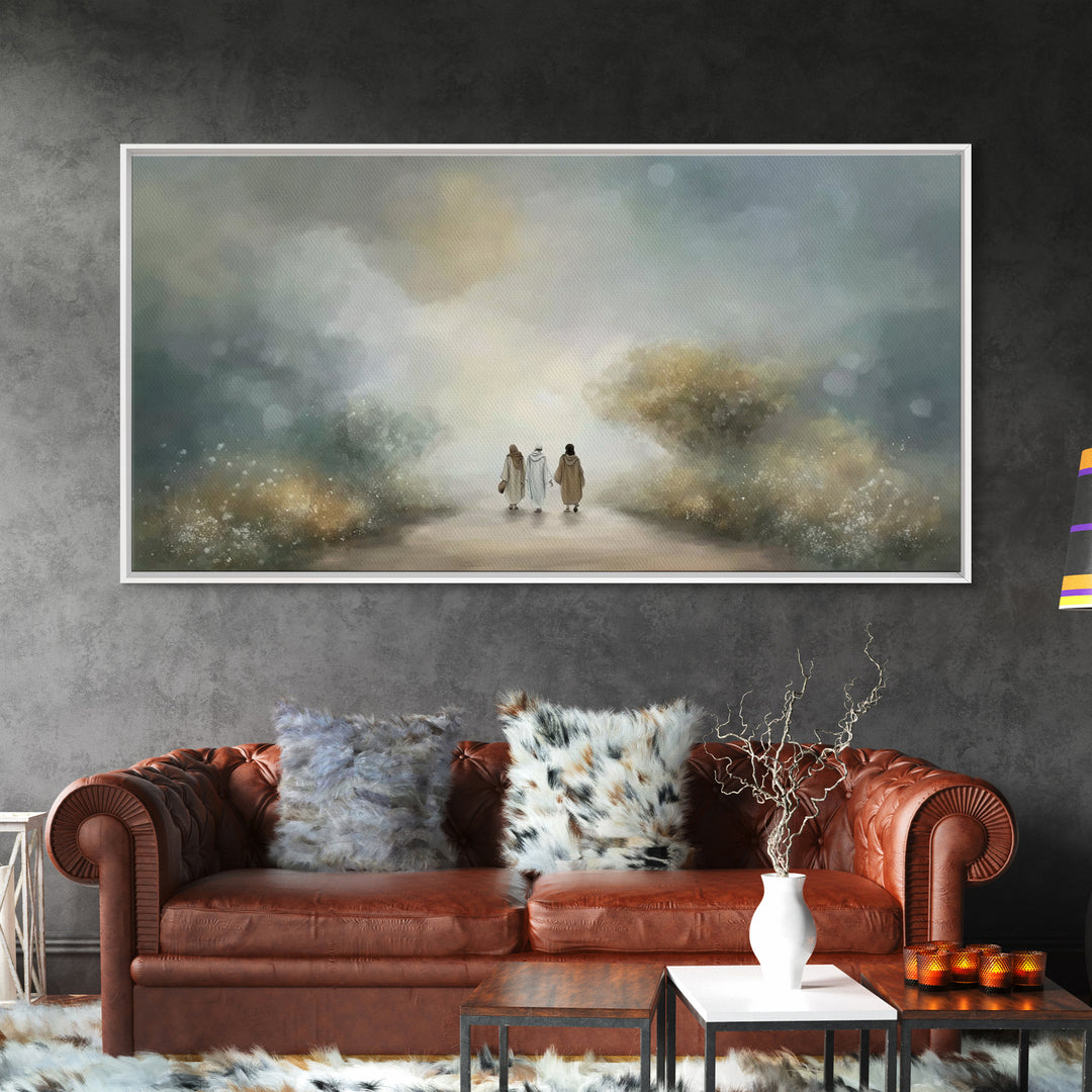 Emmaus Path Glow, Framed Canvas Print, Christian Art Canvas, Jesus Painting, Christian Wall Art, Christian Decor, Christian Gift