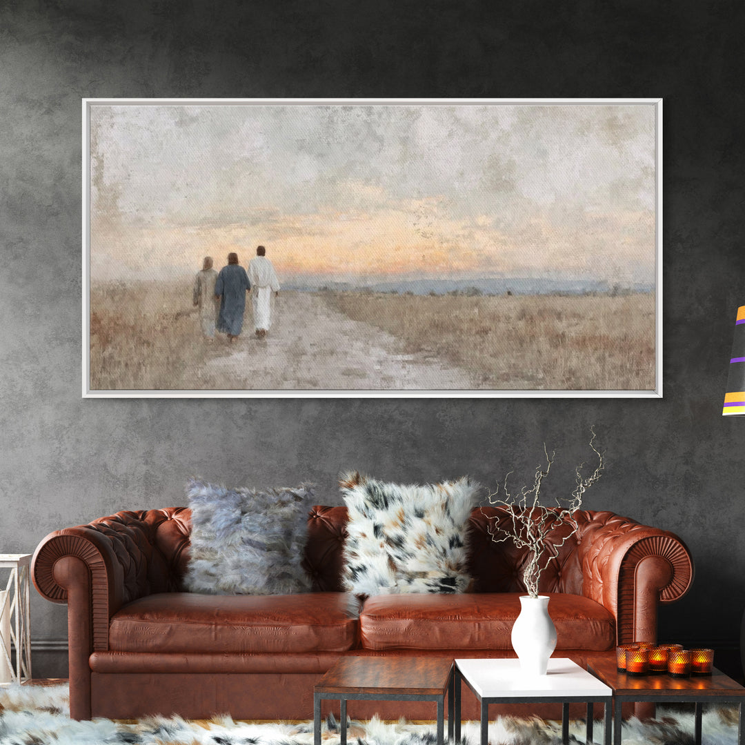 Soft Horizon Walk, Framed Canvas Print, Christian Wall Art, Christian Art Print, Jesus Painting, Christian Canvas Art, Christian Gift
